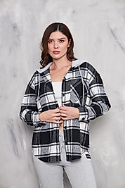 Oduncu Gömlek Siyah Beyaz Kapüşonlu Ekose Desen