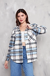 Oduncu Gömlek Mavi kapüşonlu ekose desenli