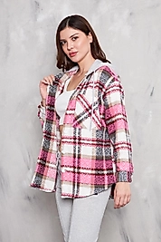 oduncu gömlek ekose desen kapüşonlu pembe